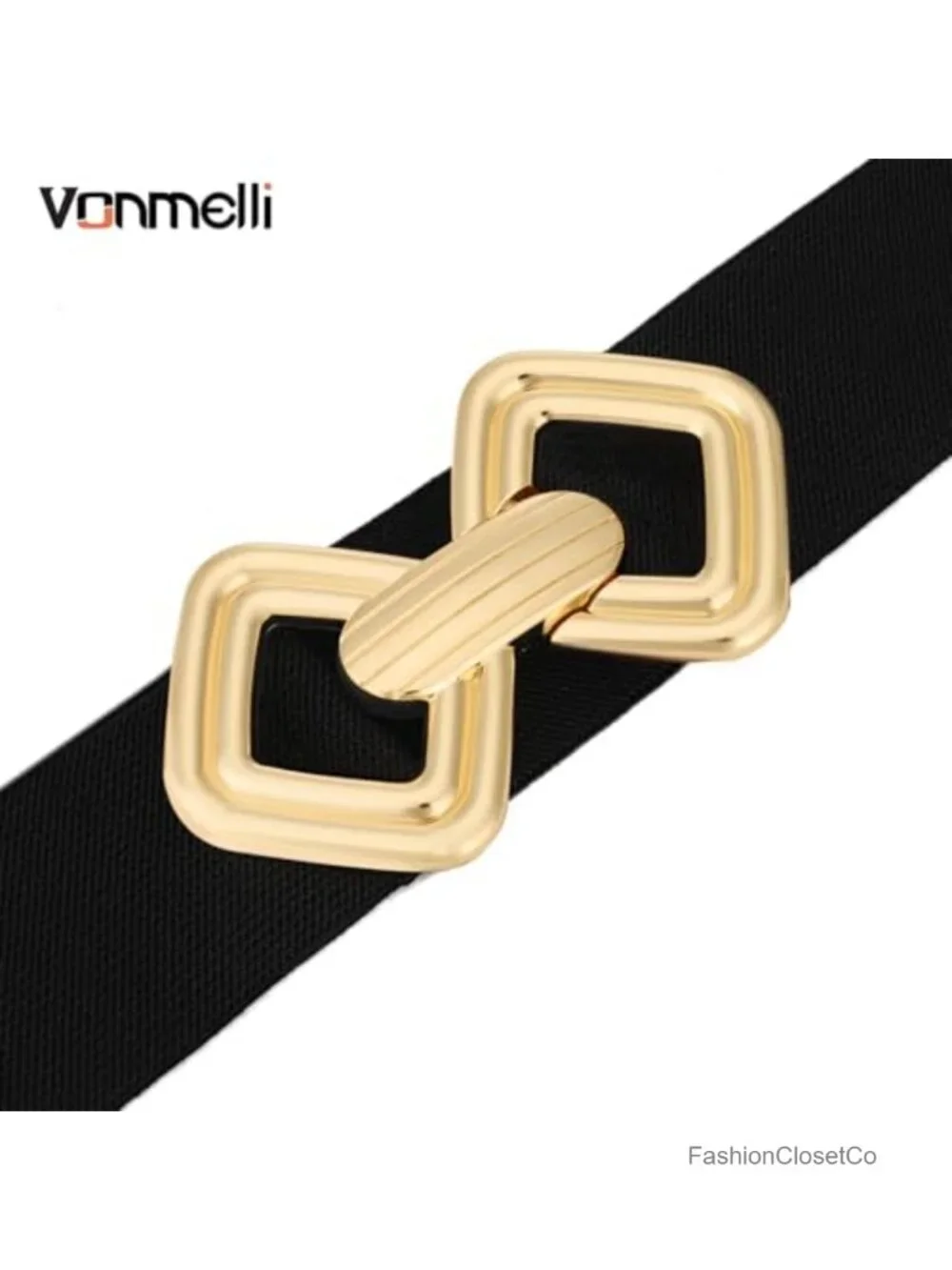 Vintage Stretchy Wide Waistband Belt with Gold Buckle for Dresses